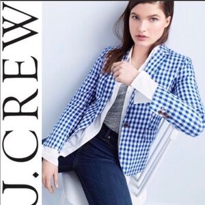 NWOT J Crew Blue and white Gingham check linen blazer